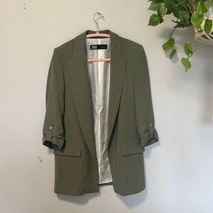 ZARA Olive Green Tailored Long Blazer